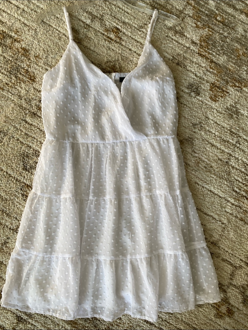 Trixxi White Swiss Dot Tiered Spaghetti-Strap Dress